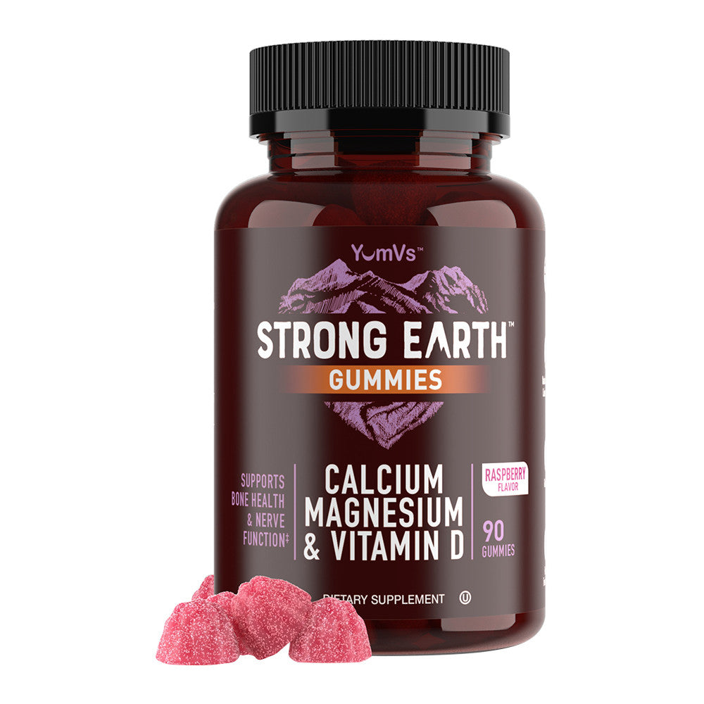 YumVs Strong Earth Calcium, Magnesium and Vitamin D Gummies for Bone, Raspberry Flavor, 90 Ea